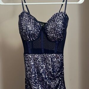 Sparkly navy corset homecoming dress